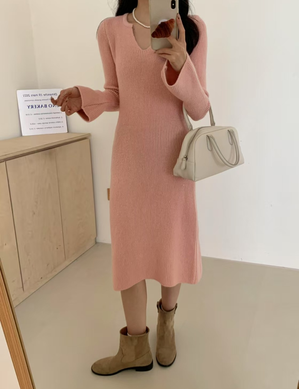 Liangsi slim temperament Korean style long sweater dress