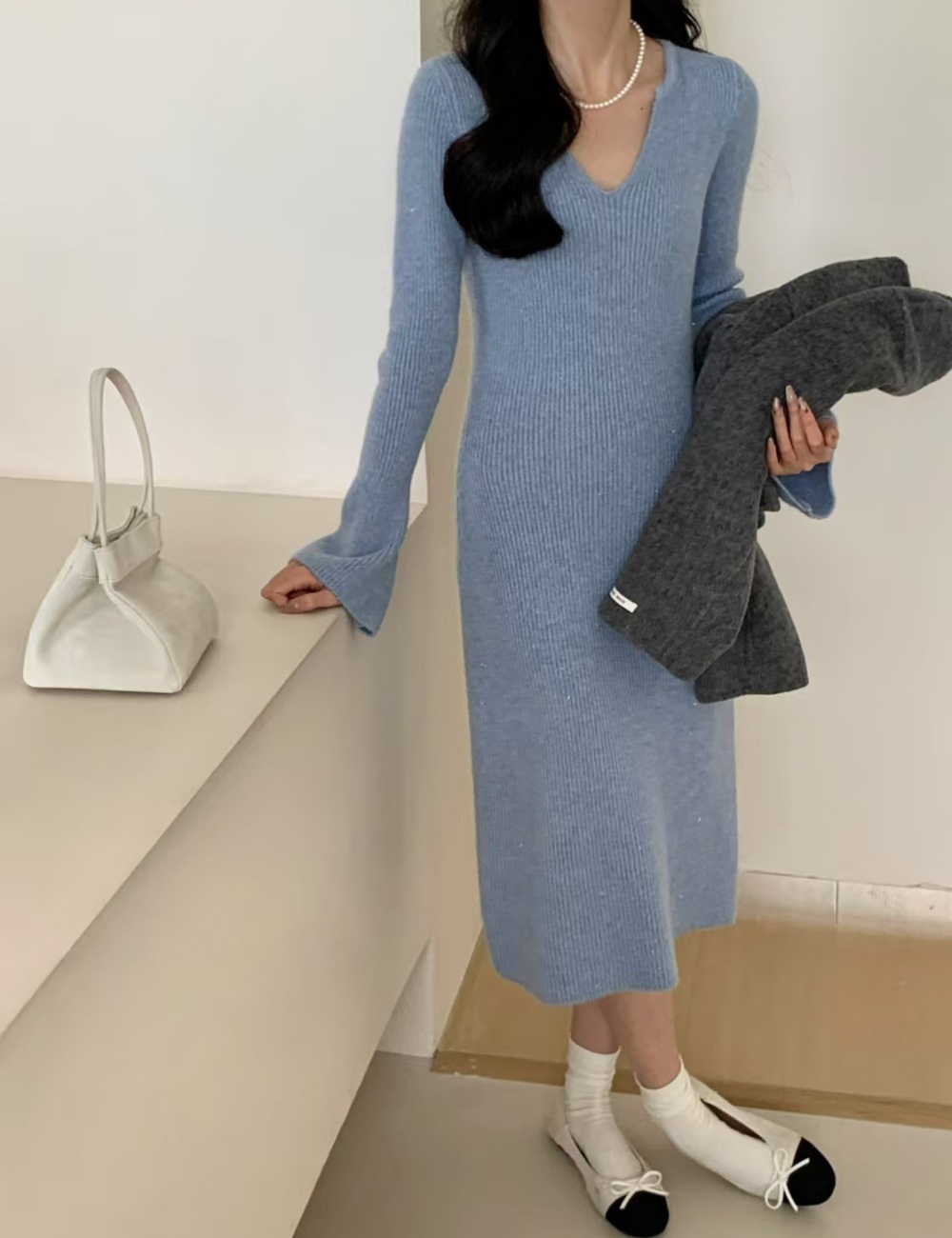 Liangsi slim temperament Korean style long sweater dress