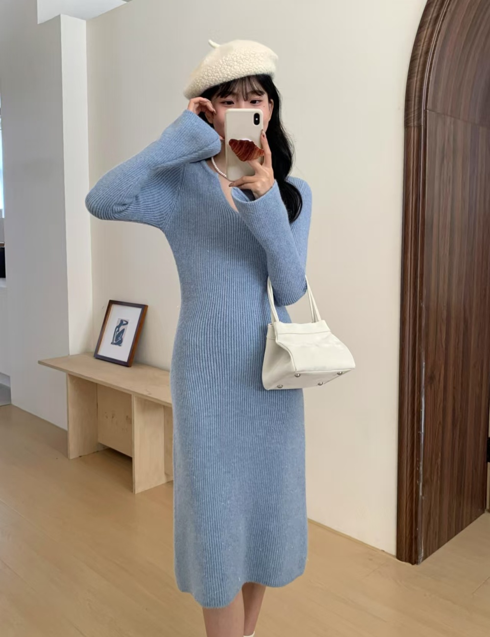 Liangsi slim temperament Korean style long sweater dress