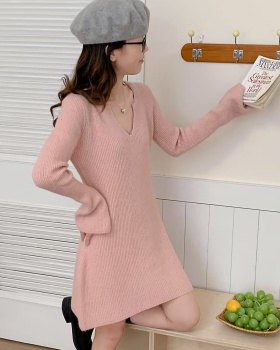 Slim short liangsi V-neck temperament Korean style sweater dress