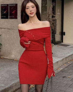 Slim lapel irregular Korean style dress