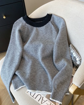 All-match stripe slim sweater lazy mixed colors pullover tops