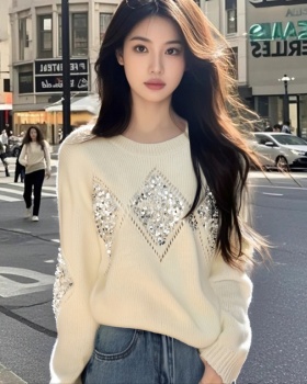 Lazy wool loose sequins autumn and winter sweater for women