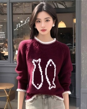 Mixed colors sweater round neck tops for women