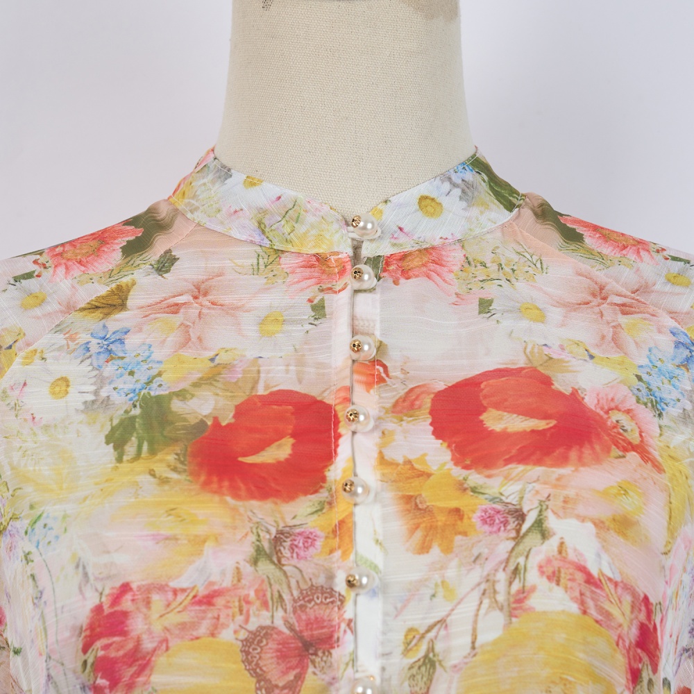 Flowers butterfly short skirt single-breasted printing shirt a set