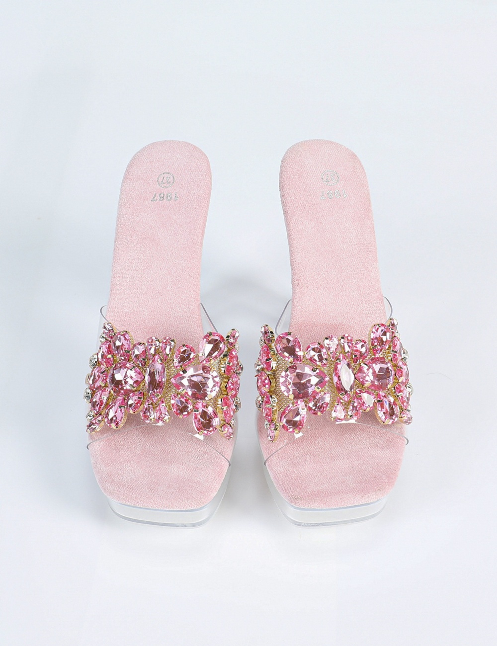 Antiskid thick transparent rhinestone nightclub slippers