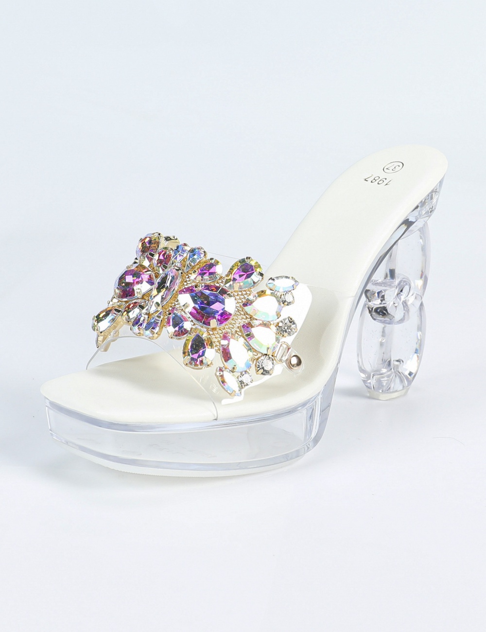 Antiskid thick transparent rhinestone nightclub slippers