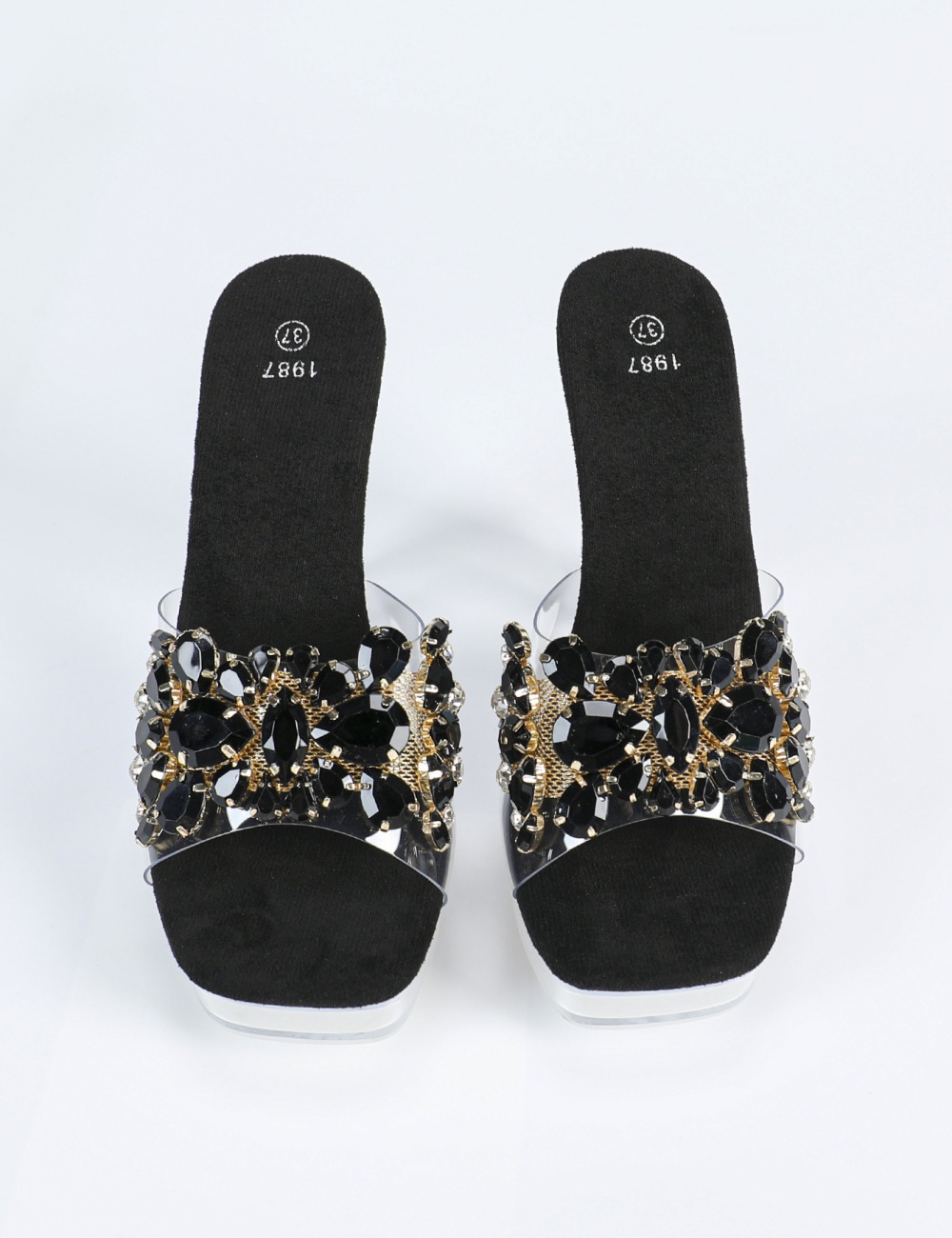 Antiskid thick transparent rhinestone nightclub slippers