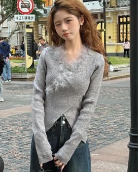 V-neck burr slim sweater Korean style cross tops