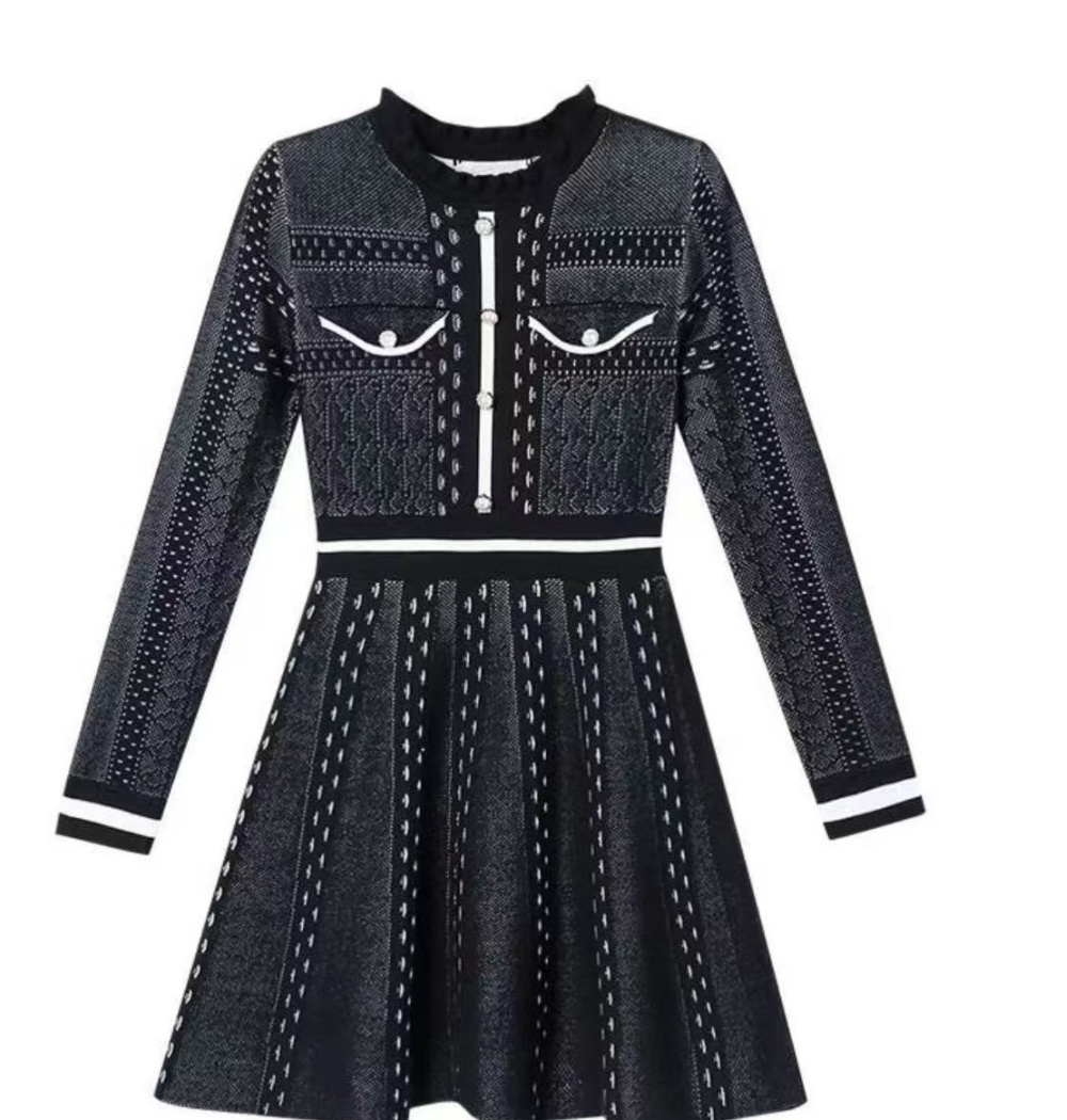 Pinched waist slim chanelstyle knitted dress