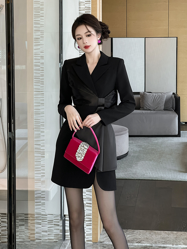 Bow temperament business suit autumn and winter dress