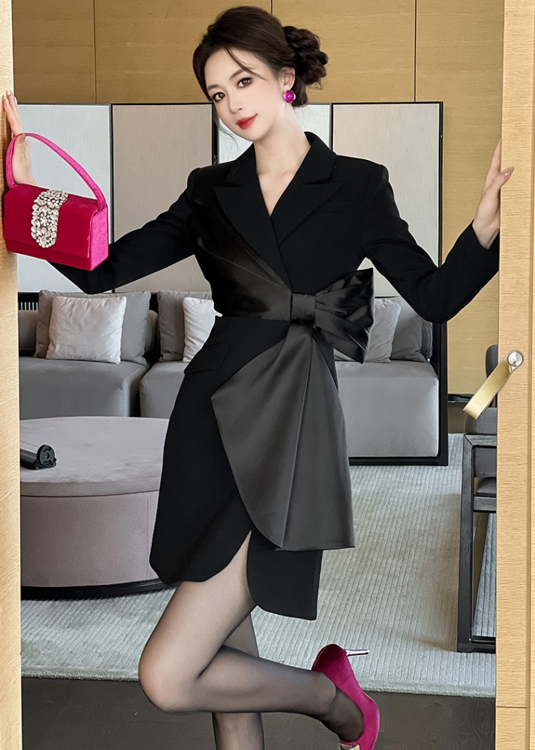 Bow temperament business suit autumn and winter dress