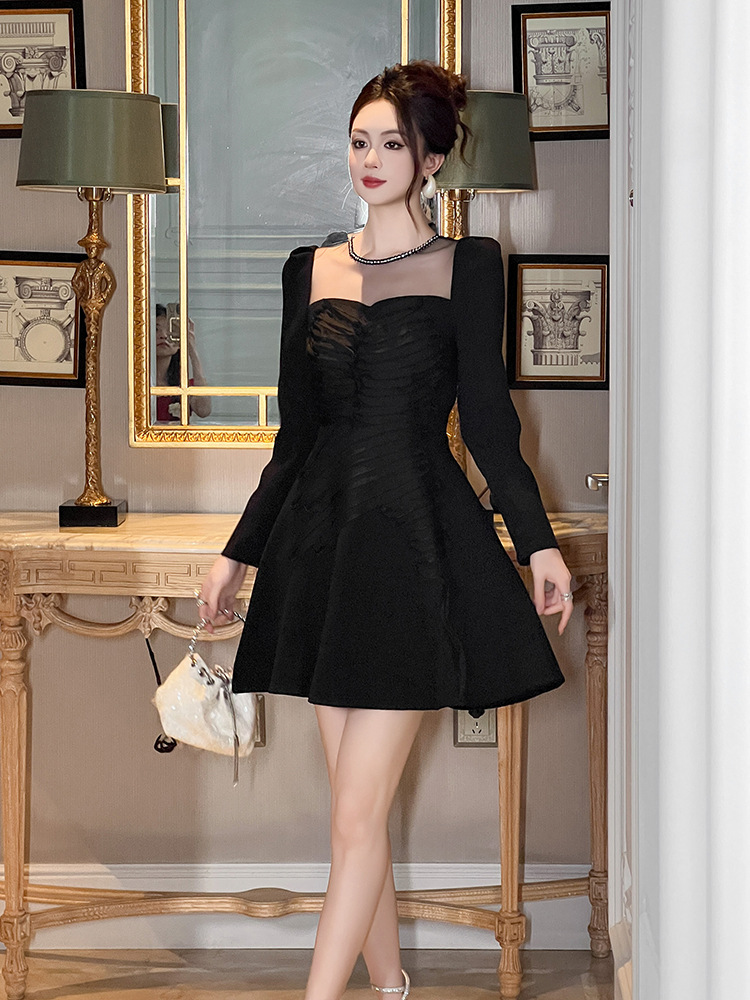 Thick and disorderly round neck splice dress