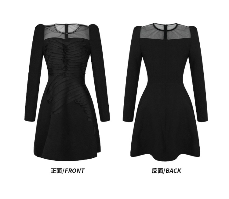 Thick and disorderly round neck splice dress