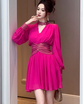 V-neck slim autumn and winter France style dress for women