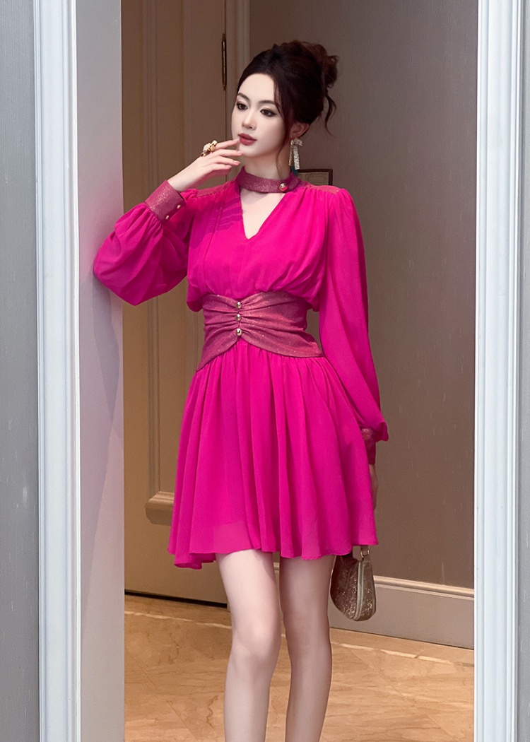 V-neck slim autumn and winter France style dress for women