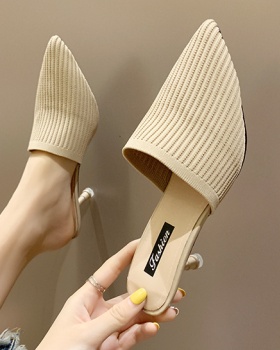 High-heeled weave fashion half pointed slippers for women