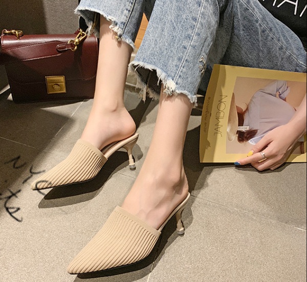 High-heeled weave fashion half pointed slippers for women