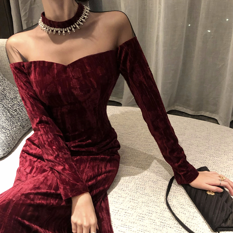 Slim elegant formal dress rhinestone long evening dress