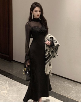 Lace elegant gauze evening dress splice long long dress