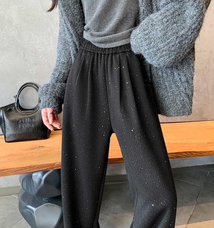 Casual woolen wide leg pants mopping sequins pants for women