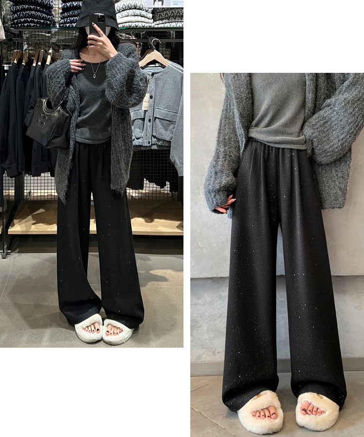 Casual woolen wide leg pants mopping sequins pants for women