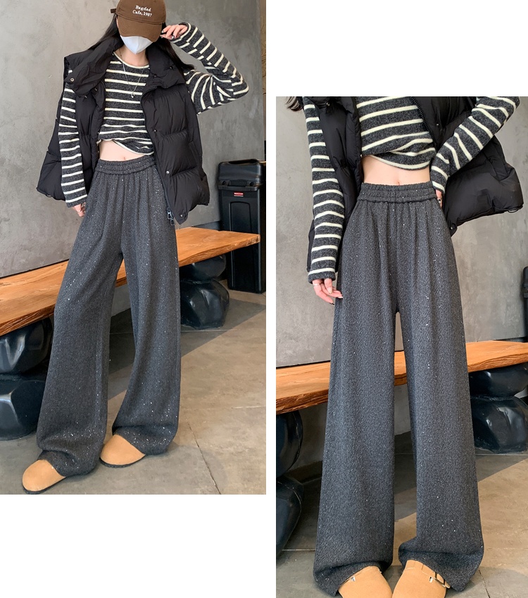 Casual woolen wide leg pants mopping sequins pants for women