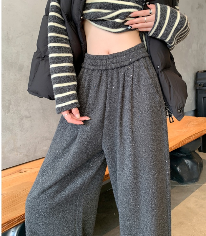 Casual woolen wide leg pants mopping sequins pants for women