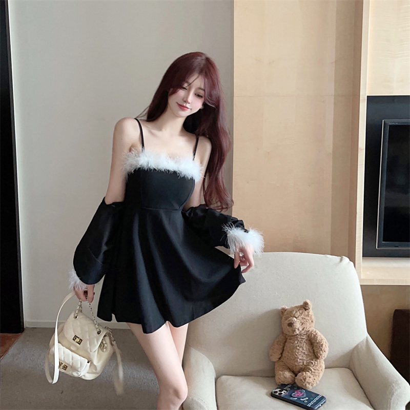 Temperament elmo coat bottoming dress 2pcs set