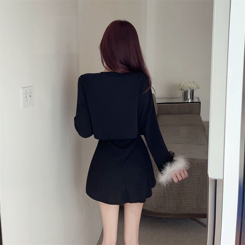 Temperament elmo coat bottoming dress 2pcs set