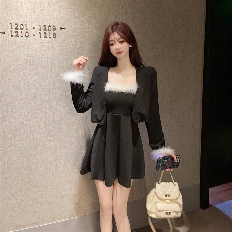 Temperament elmo coat bottoming dress 2pcs set