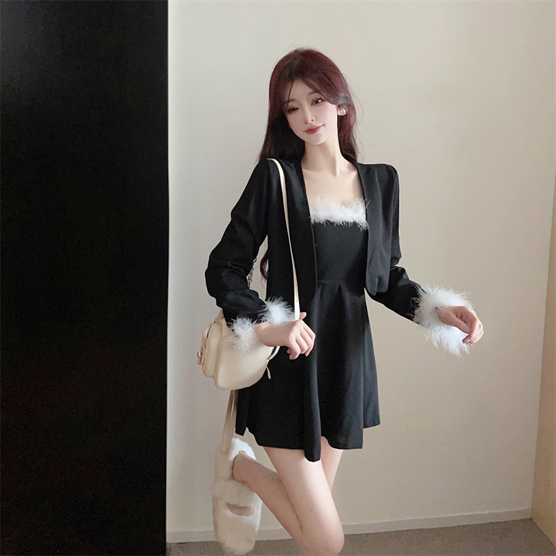 Temperament elmo coat bottoming dress 2pcs set