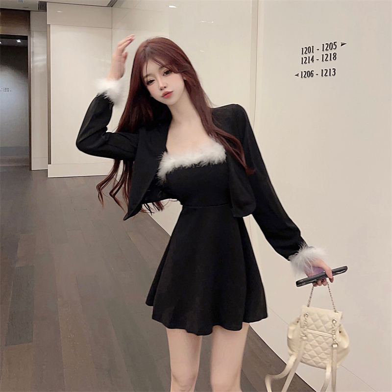 Temperament elmo coat bottoming dress 2pcs set