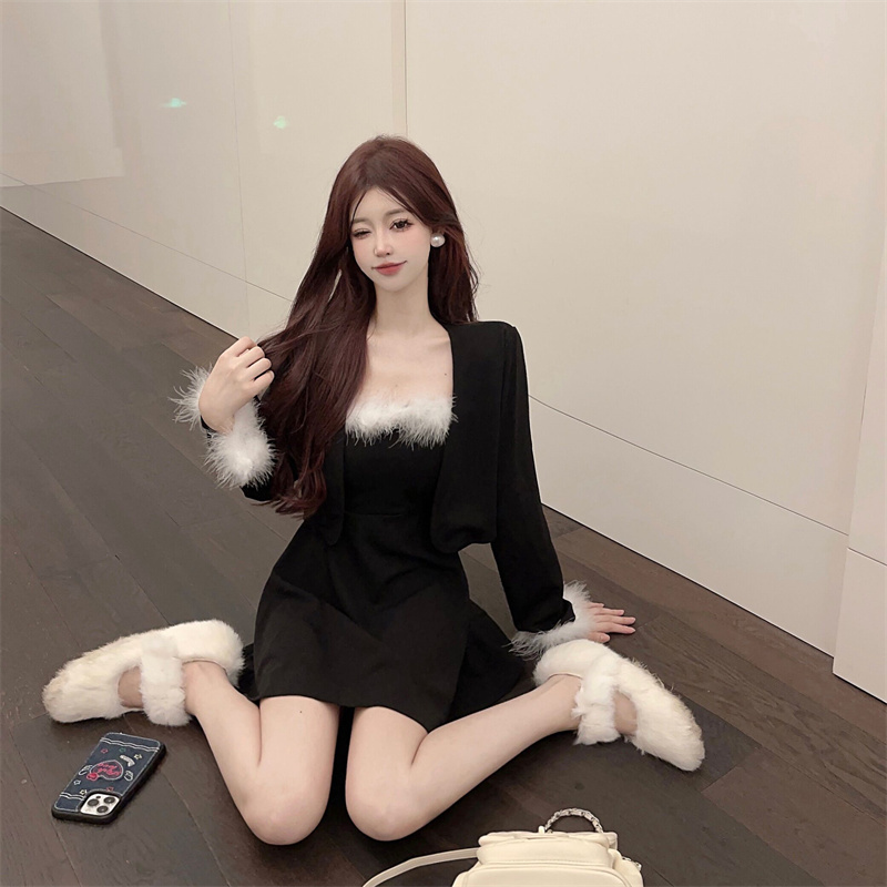 Temperament elmo coat bottoming dress 2pcs set