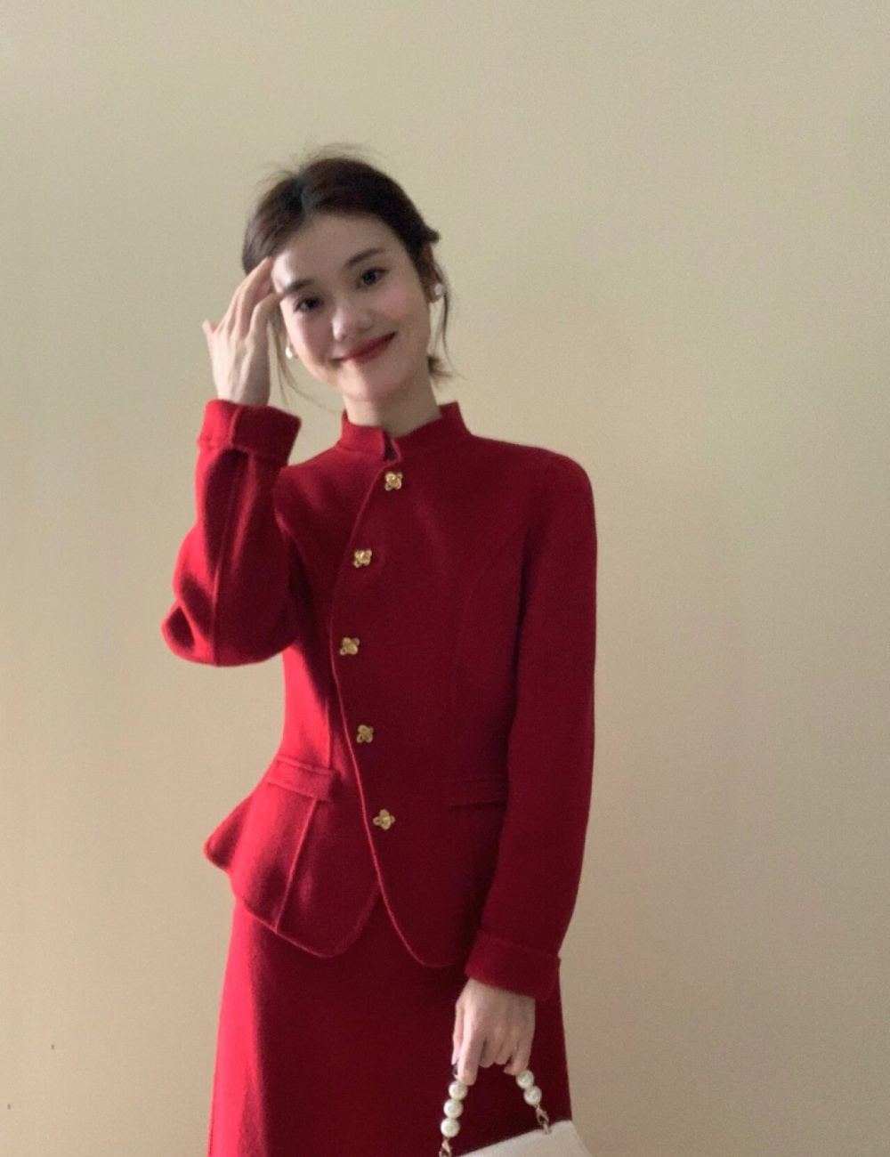 Chinese style formal dress big red skirt a set