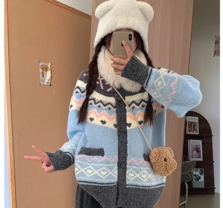 Knitted thick cardigan autumn and winter coat for women