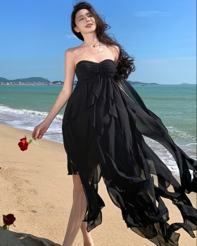 Vacation wrapped chest dress chiffon beautiful long dress