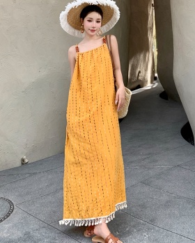 Vacation seaside sling dress tassels summer long dress