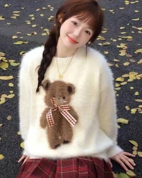 Mink hair round neck sweater cubs rabbit tops