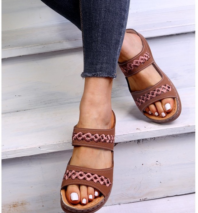 Breathable embroidery sandals simple slippers for women