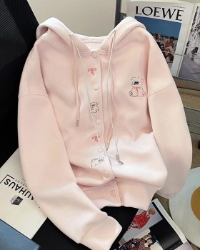 Autumn pink coat hooded Korean style tops for women