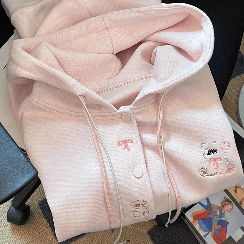 Autumn pink coat hooded Korean style tops for women