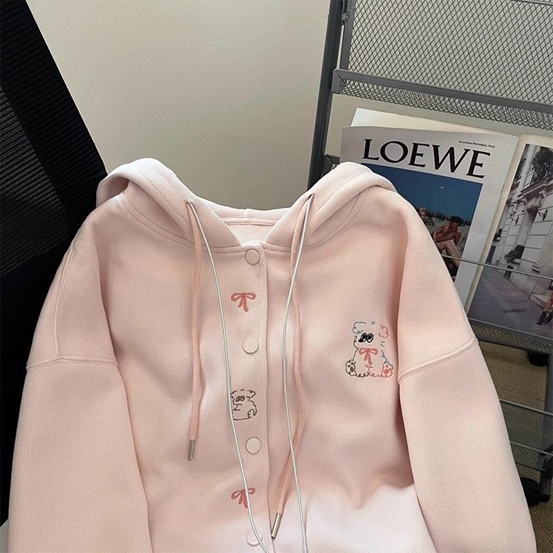 Autumn pink coat hooded Korean style tops for women