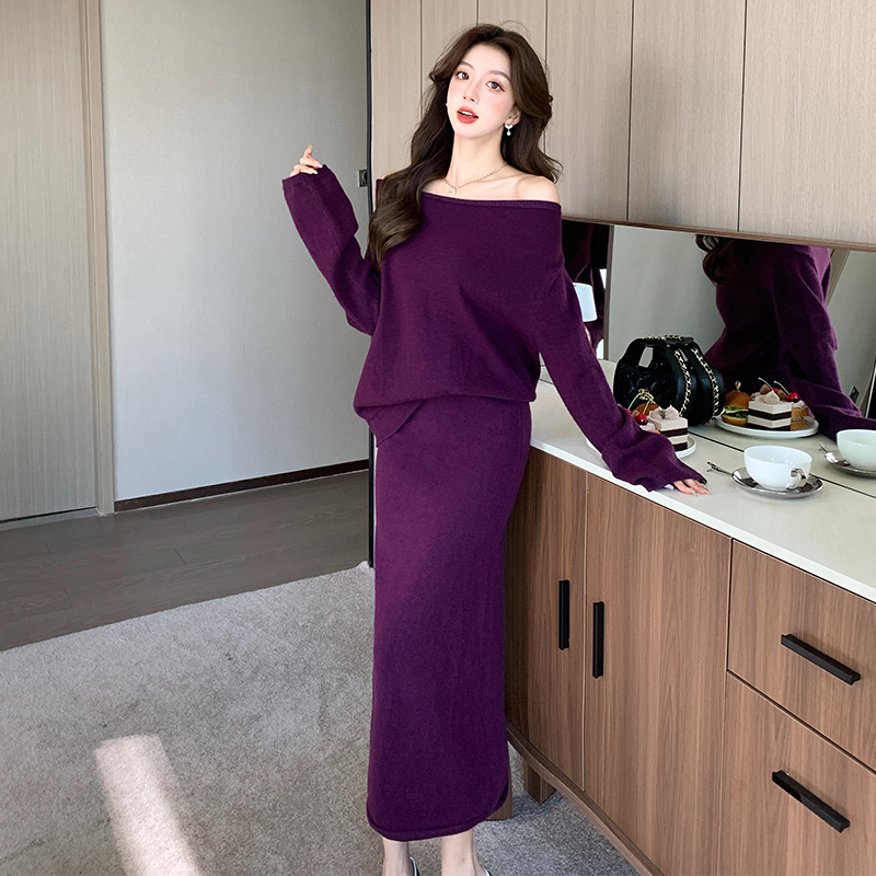 Package hip skirt sweater 2pcs set for women