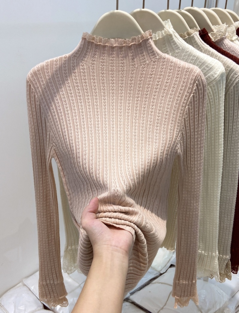 Knitted lace sweater thermal bottoming shirt