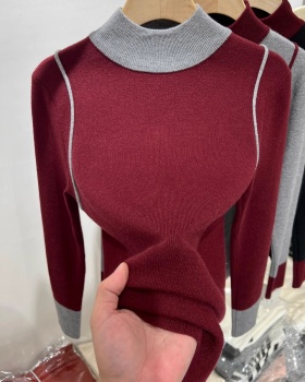 Slim Western style tops half high collar sweater