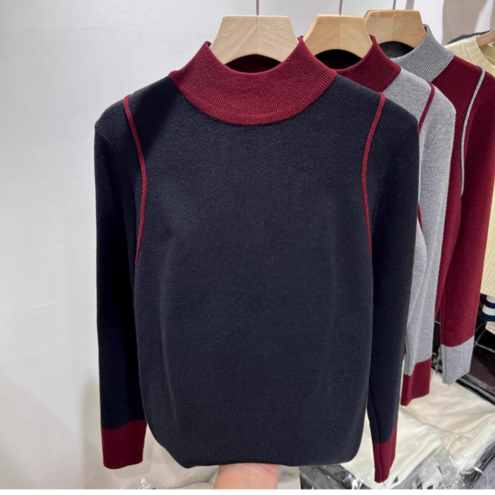 Slim Western style tops half high collar sweater