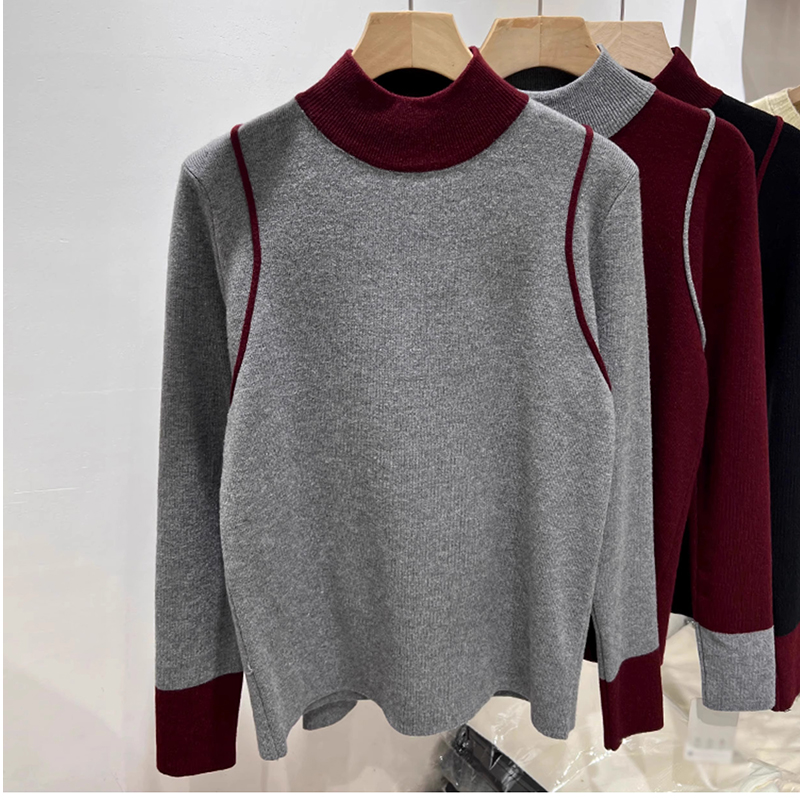 Slim Western style tops half high collar sweater