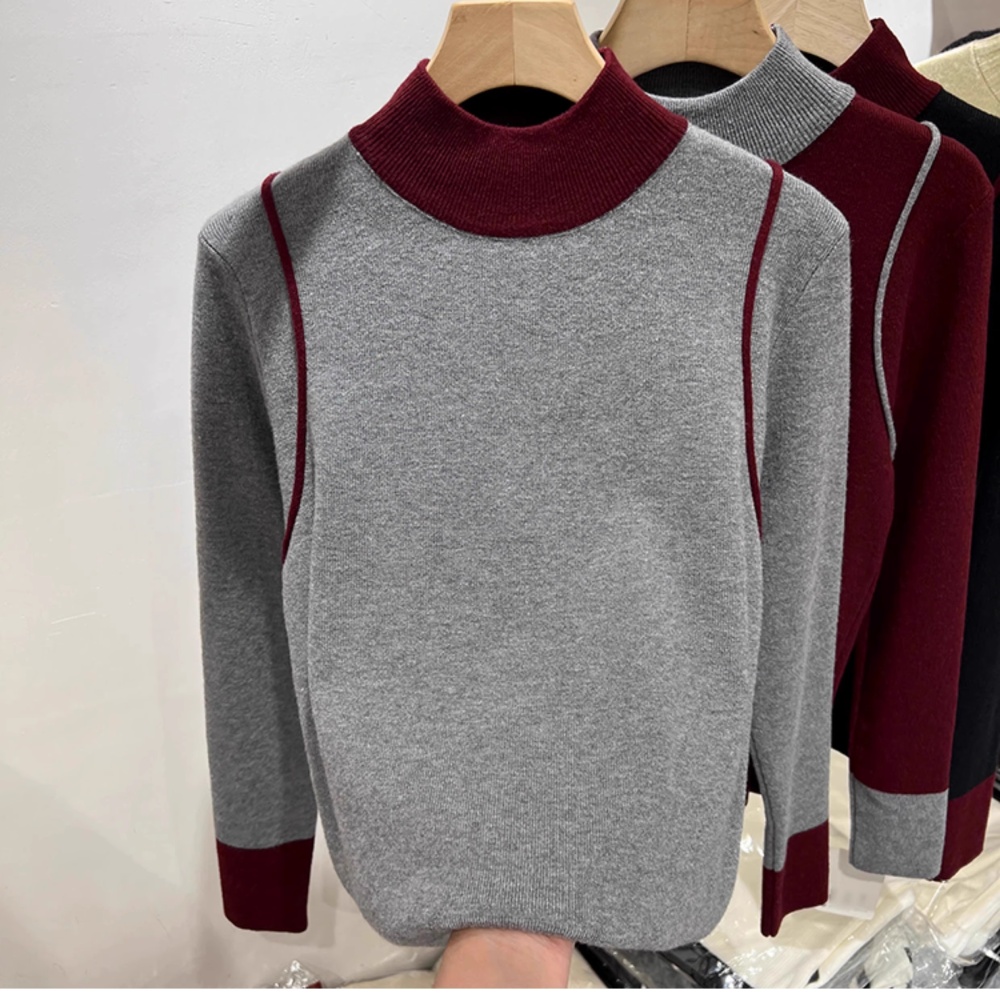 Slim Western style tops half high collar sweater