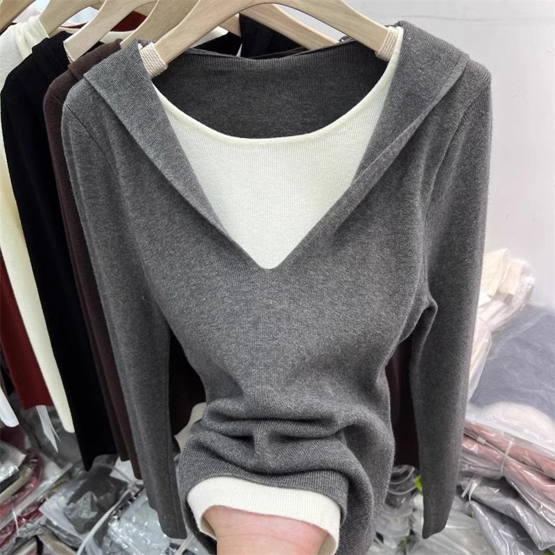 Wears outside hooded sweater autumn and winter tops for women